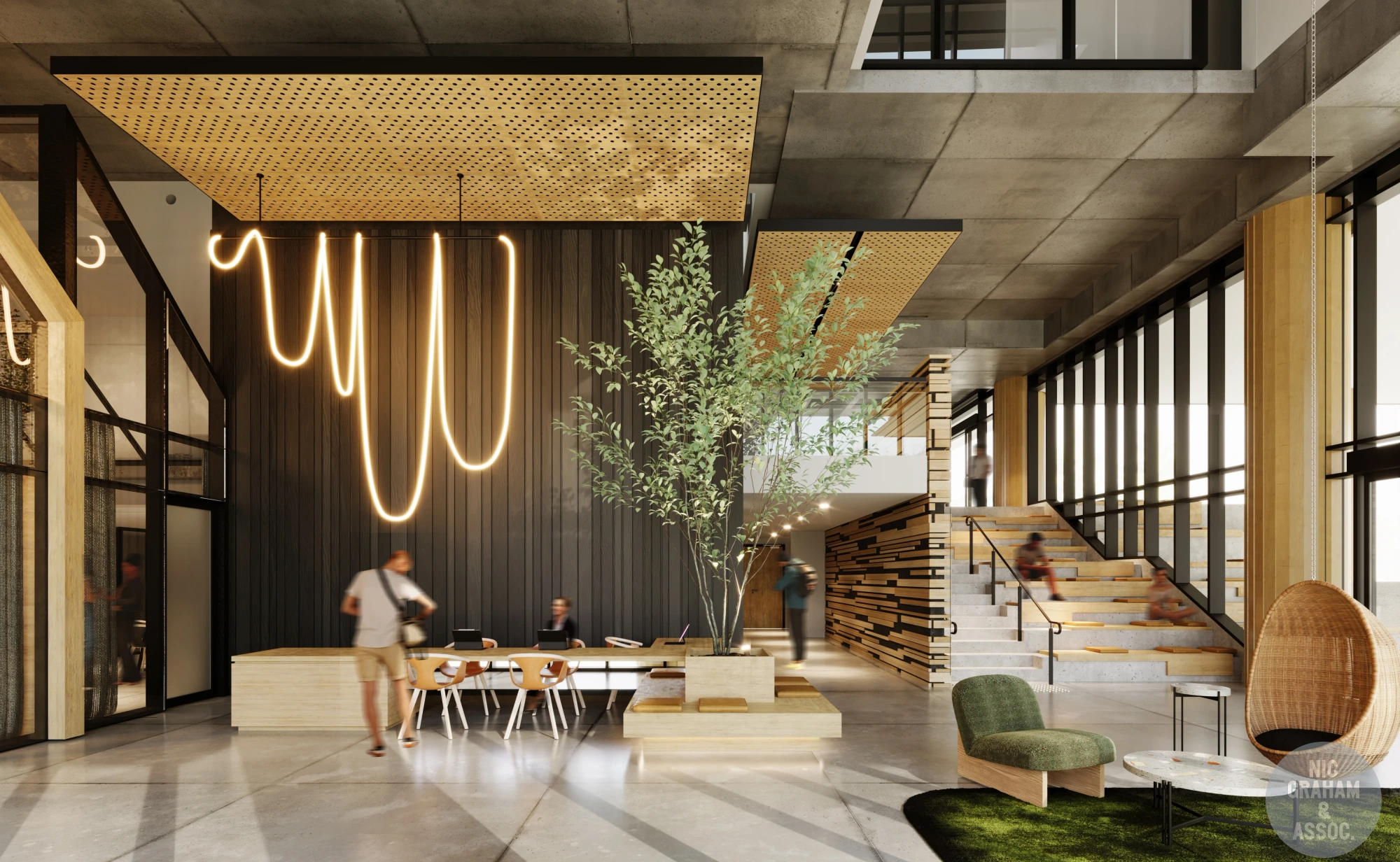 Luxury interior with hanging chairs